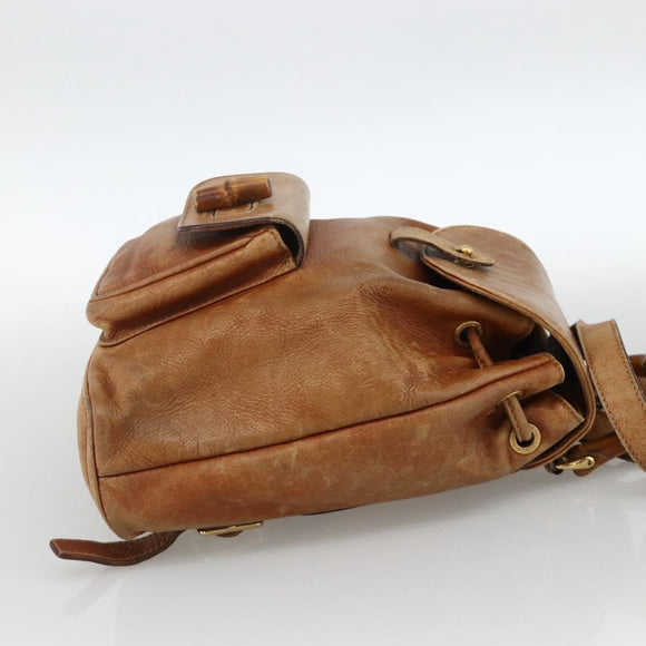 GUCCI Bamboo Backpack Leather Brown Gold 003 1956 0030 Auth 174185