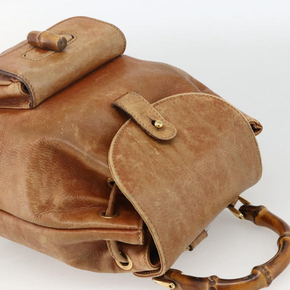 GUCCI Bamboo Backpack Leather Brown Gold 003 1956 0030 Auth 174185