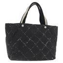 CHANEL Travel Line Hand Bag Nylon Black Silver CC Auth 174187-1