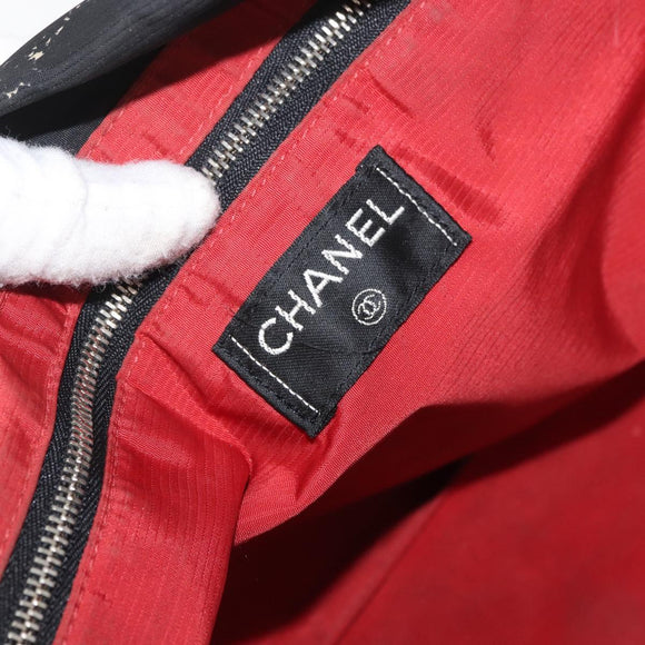 CHANEL Travel Line Hand Bag Nylon Black Silver CC Auth 174187