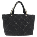CHANEL Travel Line Hand Bag Nylon Black Silver CC Auth 174187-13