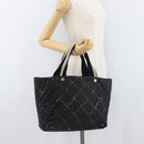 CHANEL Travel Line Hand Bag Nylon Black Silver CC Auth 174187-23