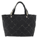 CHANEL Travel Line Hand Bag Nylon Black Silver CC Auth 174187-2