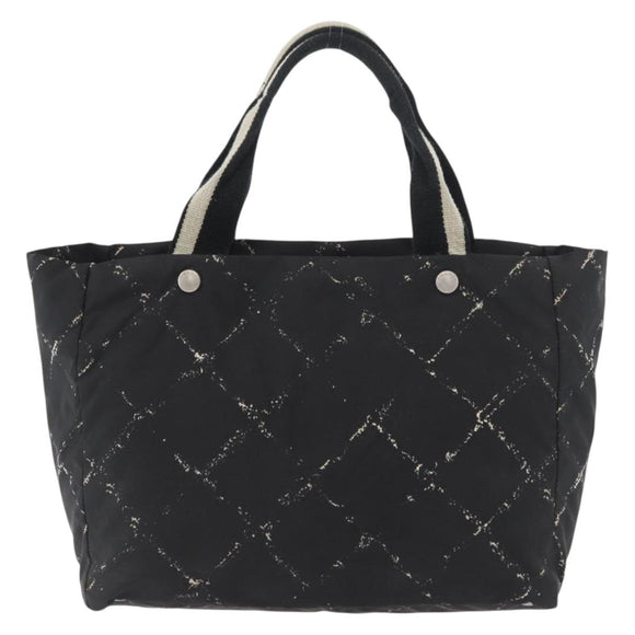 CHANEL Travel Line Hand Bag Nylon Black Silver CC Auth 174187