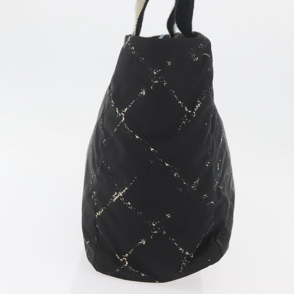CHANEL Travel Line Hand Bag Nylon Black Silver CC Auth 174187