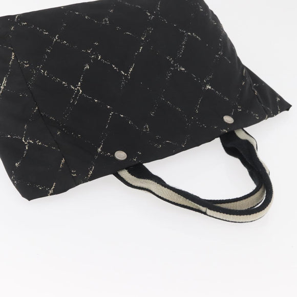 CHANEL Travel Line Hand Bag Nylon Black Silver CC Auth 174187