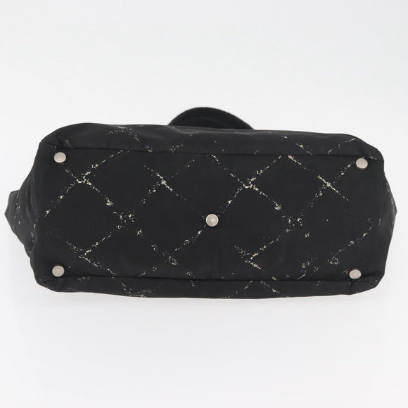 CHANEL Travel Line Hand Bag Nylon Black Silver CC Auth 174187