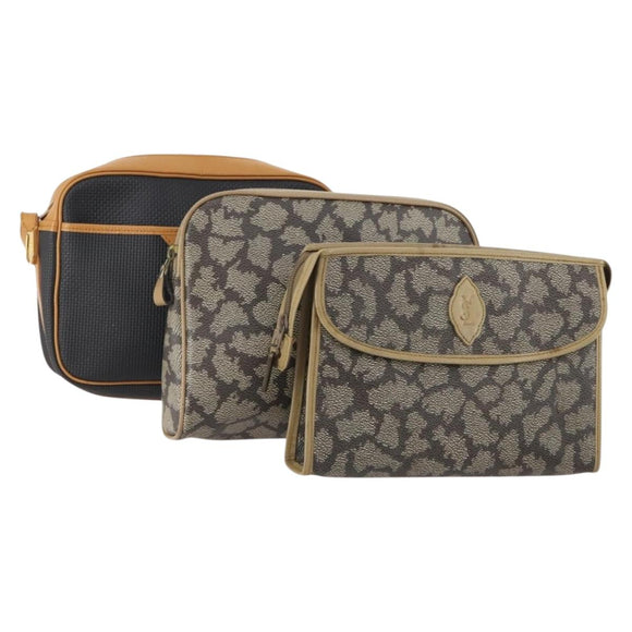 SAINT LAURENT Shoulder Bag Leather PVC 3 Set Black Brown Auth 174188
