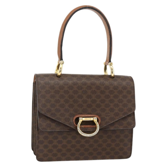 CELINE Macadam Canvas Hand Bag PVC Leather Brown Gold Auth 174191A
