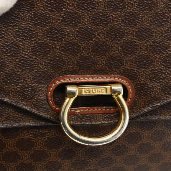 CELINE Macadam Canvas Hand Bag PVC Leather Brown Gold Auth 174191A