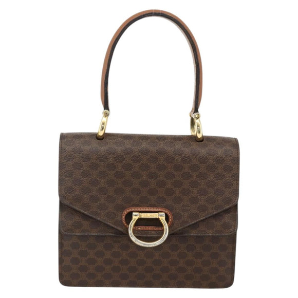 CELINE Macadam Canvas Hand Bag PVC Leather Brown Gold Auth 174191A