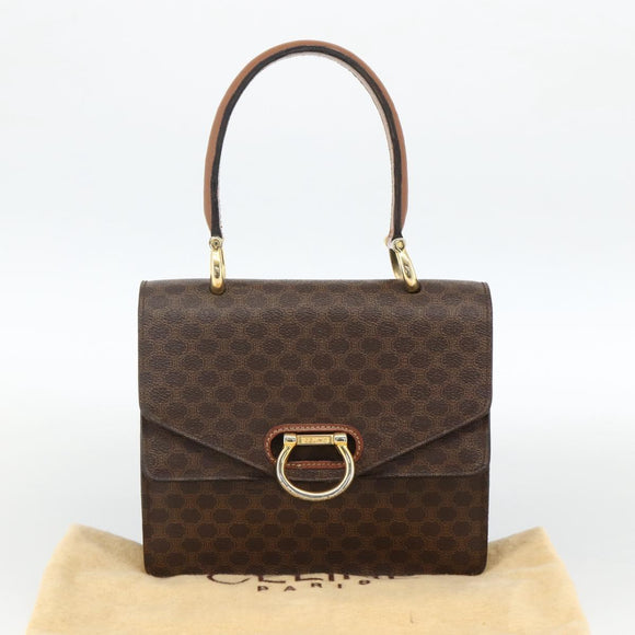 CELINE Macadam Canvas Hand Bag PVC Leather Brown Gold Auth 174191A