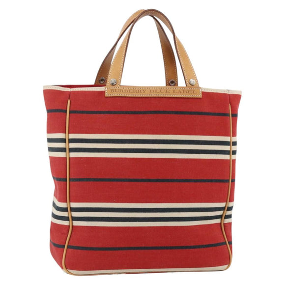 BURBERRY Nova Check Blue Label Hand Bag Canvas Beige Red Auth 174197