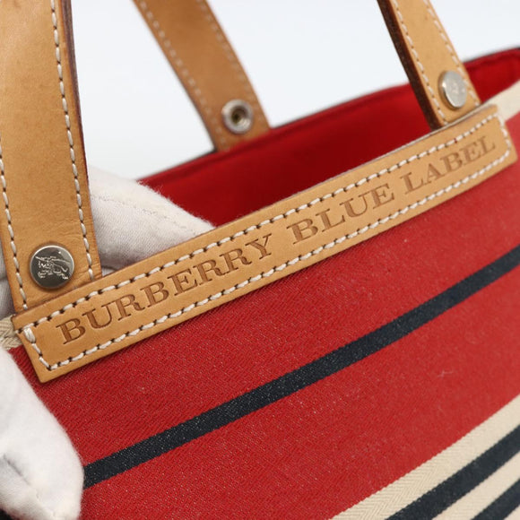 BURBERRY Nova Check Blue Label Hand Bag Canvas Beige Red Auth 174197