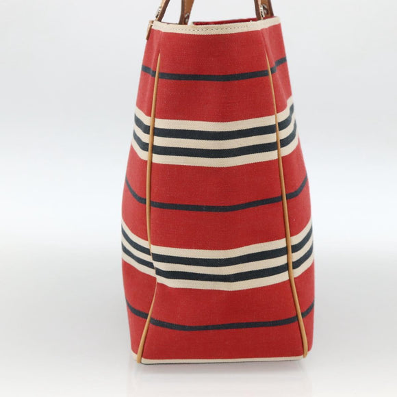 BURBERRY Nova Check Blue Label Hand Bag Canvas Beige Red Auth 174197