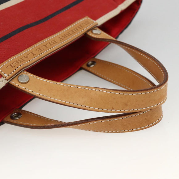 BURBERRY Nova Check Blue Label Hand Bag Canvas Beige Red Auth 174197