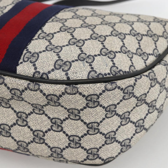GUCCI GG Supreme Sherry Line Shoulder Bag PVC Navy Gold Auth 174198A