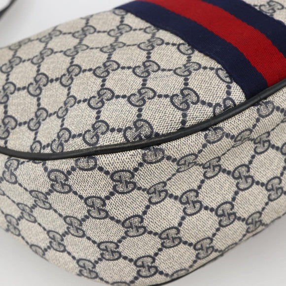 GUCCI GG Supreme Sherry Line Shoulder Bag PVC Navy Gold Auth 174198A