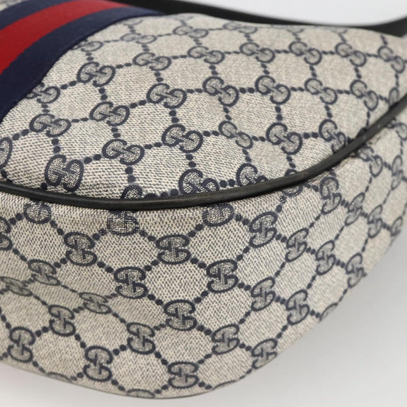 GUCCI GG Supreme Sherry Line Shoulder Bag PVC Navy Gold Auth 174198A