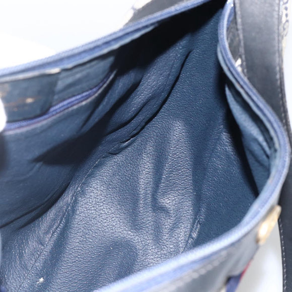GUCCI GG Supreme Sherry Line Shoulder Bag PVC Navy Gold Auth 174198A