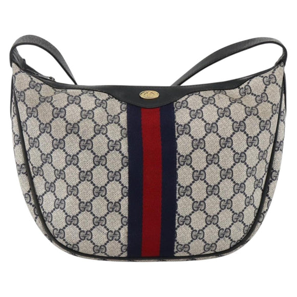 GUCCI GG Supreme Sherry Line Shoulder Bag PVC Navy Gold Auth 174198A
