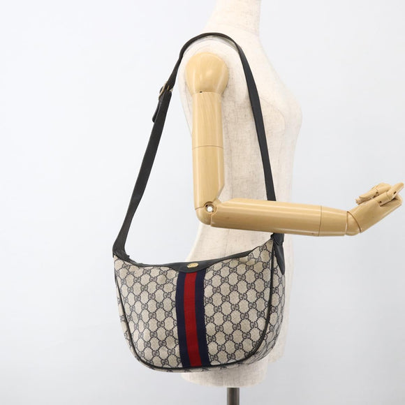 GUCCI GG Supreme Sherry Line Shoulder Bag PVC Navy Gold Auth 174198A
