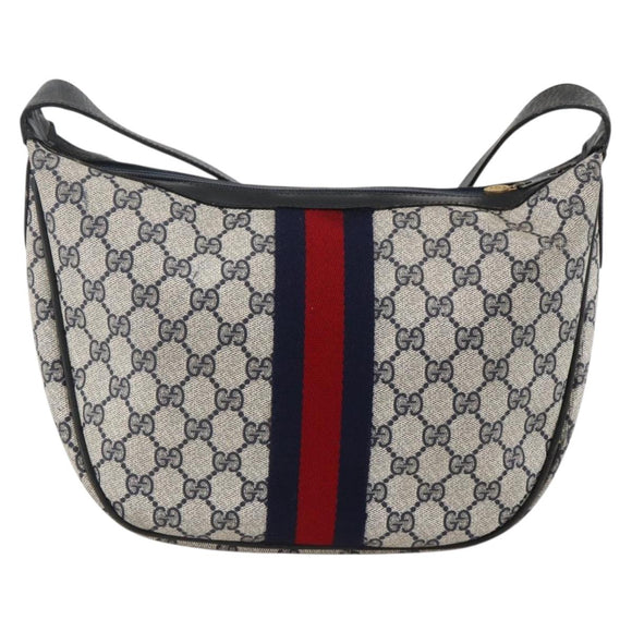 GUCCI GG Supreme Sherry Line Shoulder Bag PVC Navy Gold Auth 174198A
