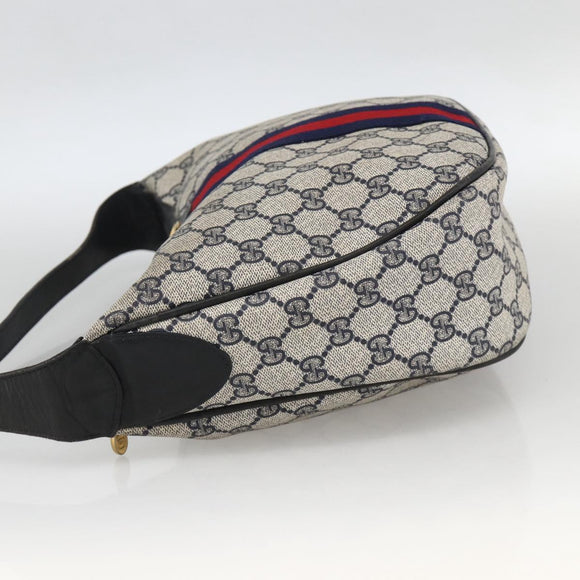 GUCCI GG Supreme Sherry Line Shoulder Bag PVC Navy Gold Auth 174198A