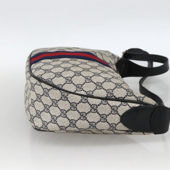 GUCCI GG Supreme Sherry Line Shoulder Bag PVC Navy Gold Auth 174198A