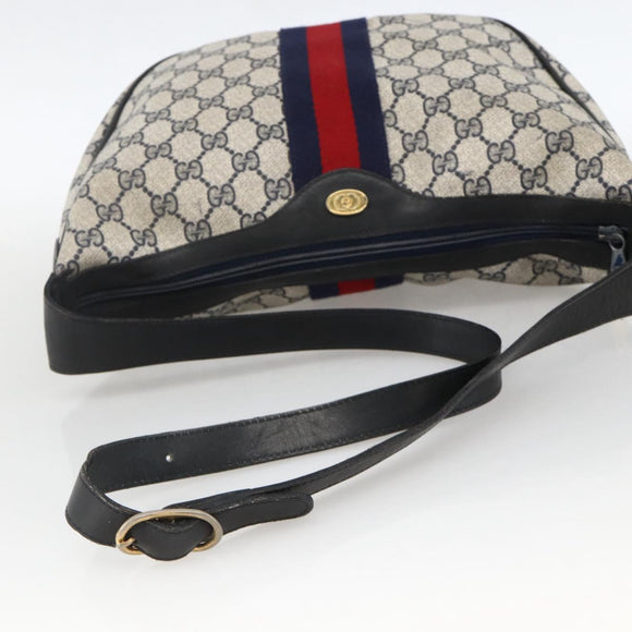 GUCCI GG Supreme Sherry Line Shoulder Bag PVC Navy Gold Auth 174198A