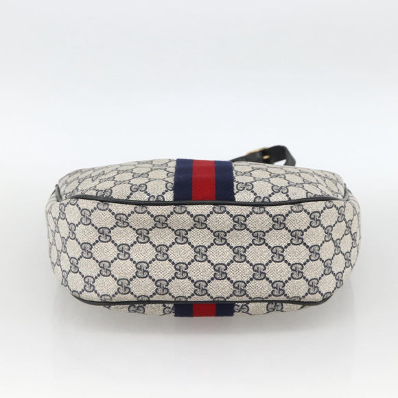 GUCCI GG Supreme Sherry Line Shoulder Bag PVC Navy Gold Auth 174198A