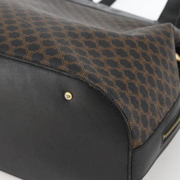 CELINE Macadam Canvas Tote Bag PVC Leather Black Gold Auth 174199