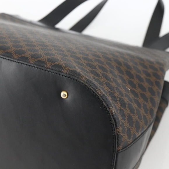 CELINE Macadam Canvas Tote Bag PVC Leather Black Gold Auth 174199