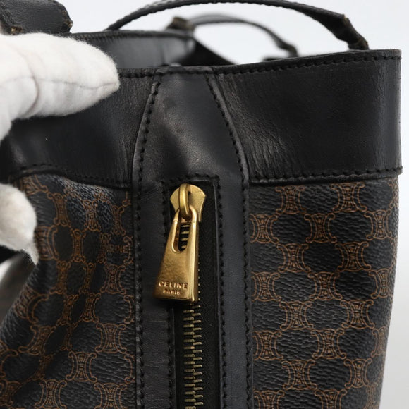 CELINE Macadam Canvas Tote Bag PVC Leather Black Gold Auth 174199