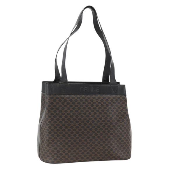 CELINE Macadam Canvas Tote Bag PVC Leather Black Gold Auth 174199