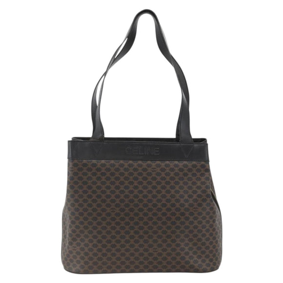 CELINE Macadam Canvas Tote Bag PVC Leather Black Gold Auth 174199