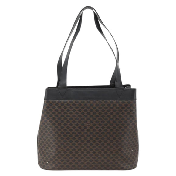 CELINE Macadam Canvas Tote Bag PVC Leather Black Gold Auth 174199