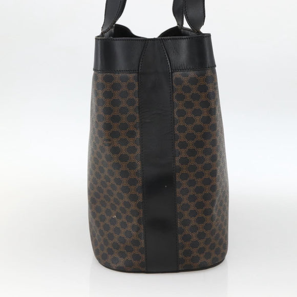 CELINE Macadam Canvas Tote Bag PVC Leather Black Gold Auth 174199