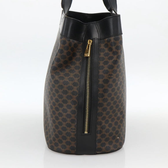 CELINE Macadam Canvas Tote Bag PVC Leather Black Gold Auth 174199