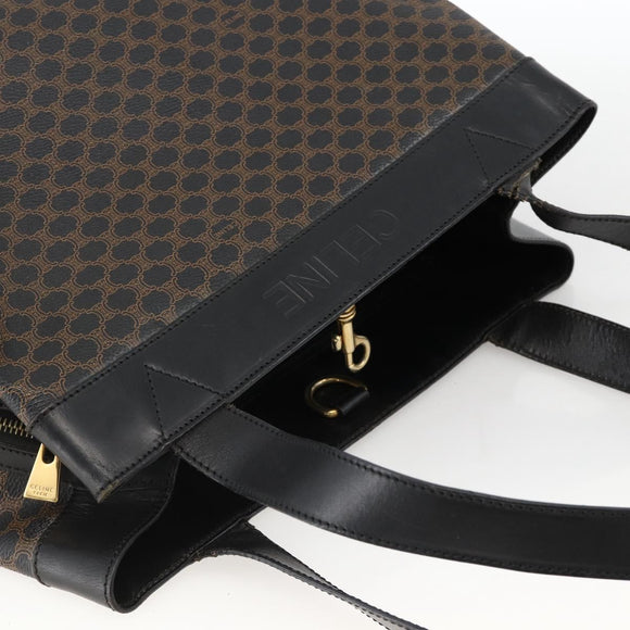 CELINE Macadam Canvas Tote Bag PVC Leather Black Gold Auth 174199