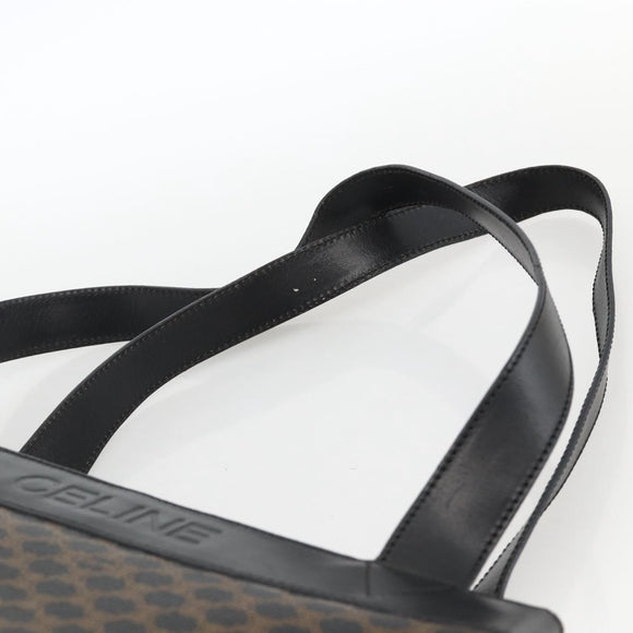 CELINE Macadam Canvas Tote Bag PVC Leather Black Gold Auth 174199
