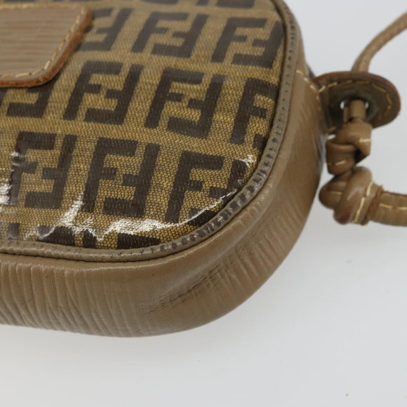 FENDI Zucchino Canvas Shoulder Bag Coated Canvas Beige Auth 174202A