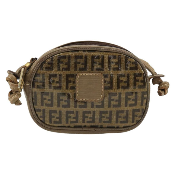 FENDI Zucchino Canvas Shoulder Bag Coated Canvas Beige Auth 174202A