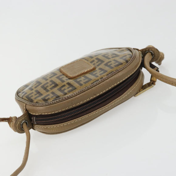 FENDI Zucchino Canvas Shoulder Bag Coated Canvas Beige Auth 174202A