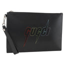 GUCCI Clutch Bag Leather Black Silver 597678 Auth 174204A-1
