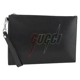 GUCCI Clutch Bag Leather Black Silver 597678 Auth 174204A