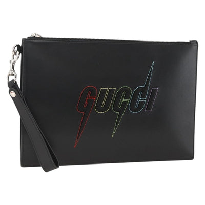 GUCCI Clutch Bag Leather Black Silver 597678 Auth 174204A