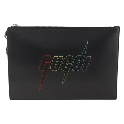 GUCCI Clutch Bag Leather Black Silver 597678 Auth 174204A - 0