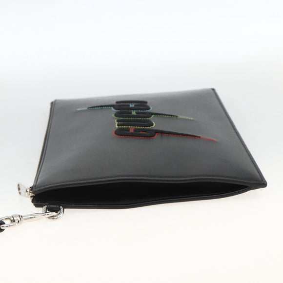 GUCCI Clutch Bag Leather Black Silver 597678 Auth 174204A