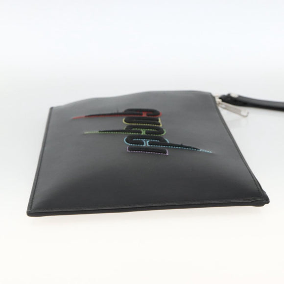 GUCCI Clutch Bag Leather Black Silver 597678 Auth 174204A